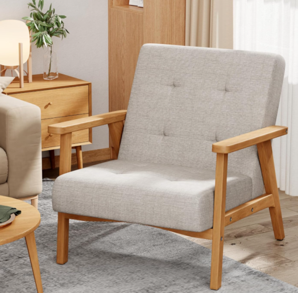 Solid Wood Armrest Fabric Lounge Chair